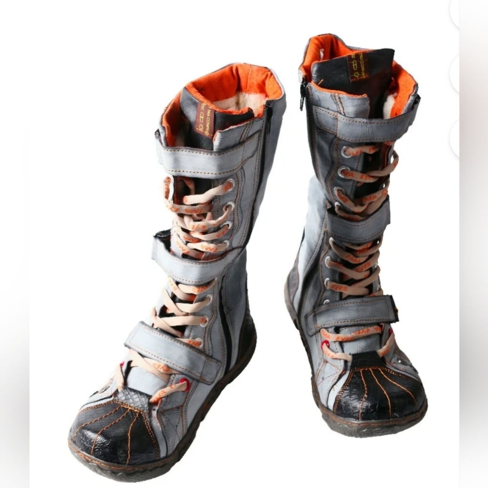 TMA Eyes Gray black Orange distressed Boots zipper 7.5 women U.S. 39 Euro